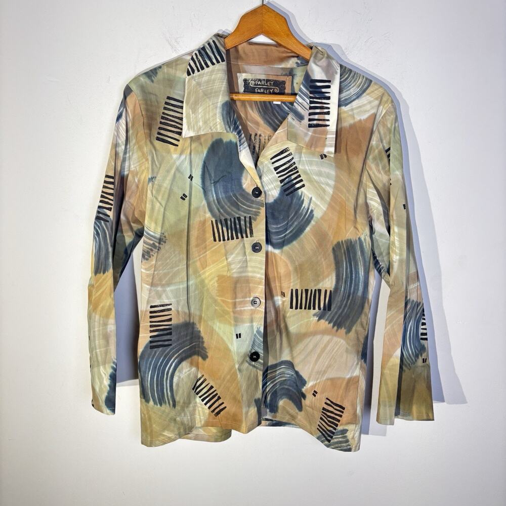 Art to Wear Boutique Farley Farley Button Up Blouse Size S Artsy Abstract